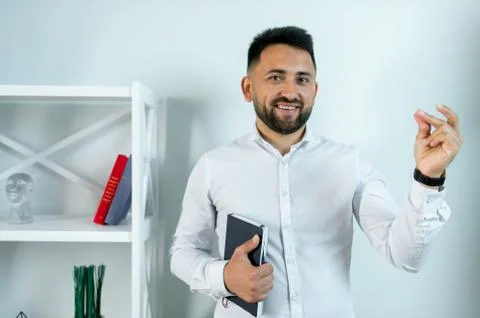 Man guy in studio businessman gesturing Stock Photos