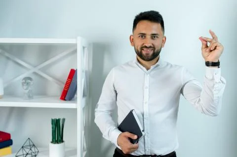 Man guy in studio businessman gesturing Stock Photos