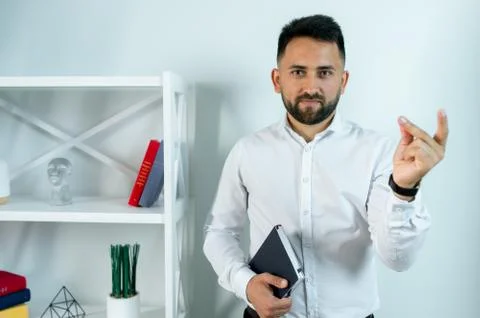 Man guy in studio businessman gesturing Stock Photos