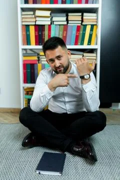 Man guy in studio businessman gesturing Stock Photos