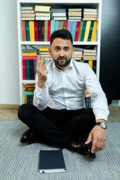 Man guy in studio businessman gesturing Stock Photos