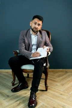 Man guy in studio businessman gesturing Stock Photos