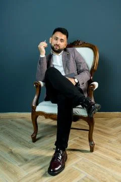 Man guy in studio businessman gesturing Stock Photos