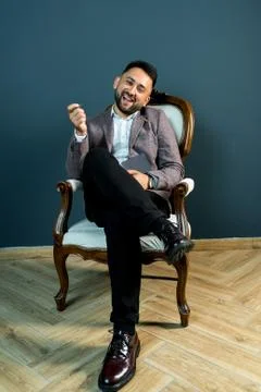 Man guy in studio businessman gesturing Stock Photos