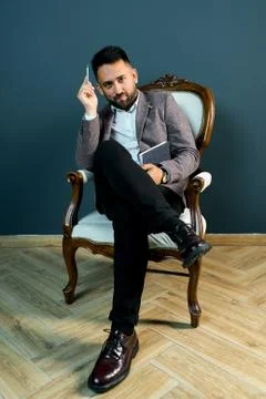 Man guy in studio businessman gesturing Stock Photos