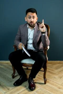 Man guy in studio businessman gesturing Stock Photos