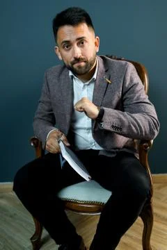 Man guy in studio businessman gesturing Stock Photos