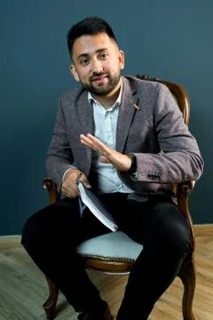 Man guy in studio businessman gesturing Stock Photos