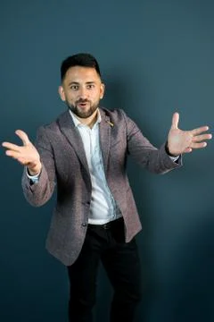 Man guy in studio businessman gesturing Stock Photos