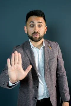 Man guy in studio businessman gesturing Stock Photos