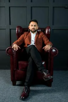 Man guy in studio businessman gesturing Stock Photos