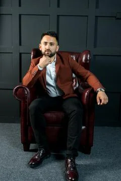 Man guy in studio businessman gesturing Stock Photos