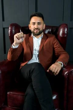 Man guy in studio businessman gesturing Stock Photos