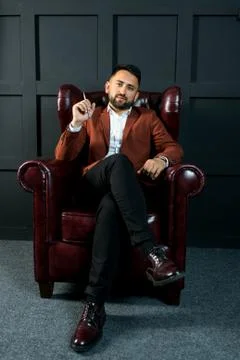 Man guy in studio businessman gesturing Stock Photos