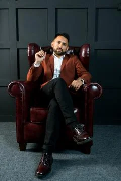 Man guy in studio businessman gesturing Stock Photos