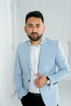 Man guy in studio businessman gesturing Stock Photos