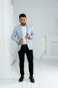 Man guy in studio businessman gesturing Stock Photos