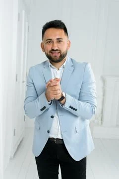 Man guy in studio businessman gesturing Stock Photos