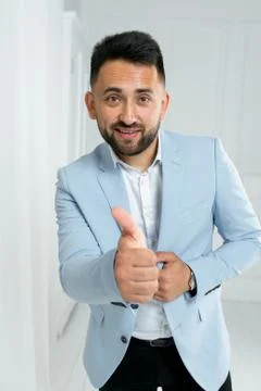 Man guy in studio businessman gesturing Stock Photos