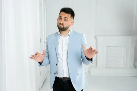Man guy in studio businessman gesturing Stock Photos