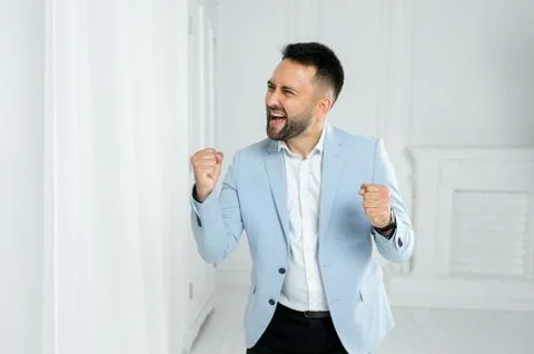 Man guy in studio businessman gesturing Stock Photos