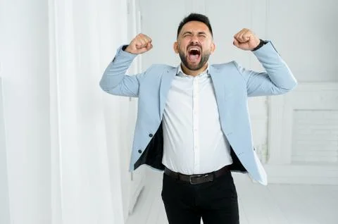 Man guy in studio businessman gesturing Stock Photos