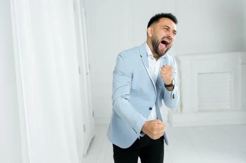 Man guy in studio businessman gesturing Stock Photos