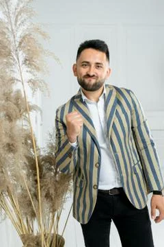 Man guy in studio businessman gesturing Stock Photos