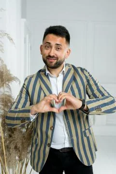Man guy in studio businessman gesturing Stock Photos