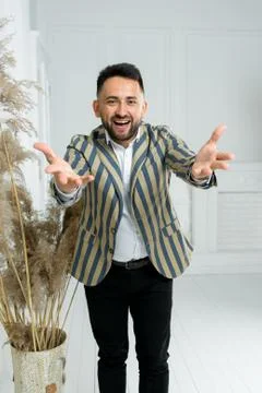 Man guy in studio businessman gesturing Stock Photos