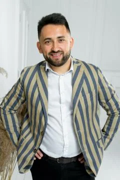 Man guy in studio businessman gesturing Stock Photos