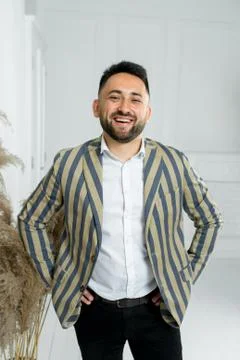 Man guy in studio businessman gesturing Stock Photos