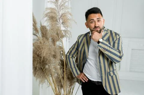 Man guy in studio businessman gesturing Stock Photos