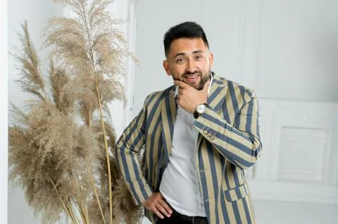 Man guy in studio businessman gesturing Stock Photos