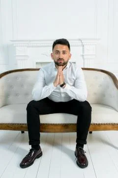 Man guy in studio businessman gesturing Stock Photos