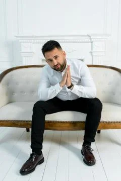 Man guy in studio businessman gesturing Stock Photos