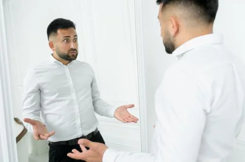 Man guy in studio businessman gesturing Stock Photos