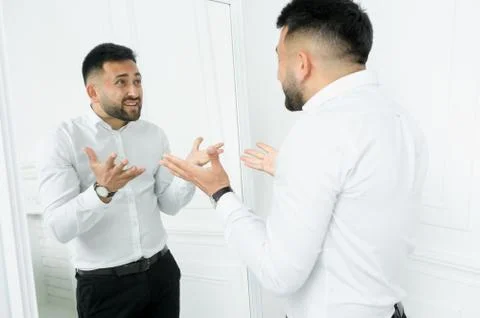 Man guy in studio businessman gesturing Stock Photos