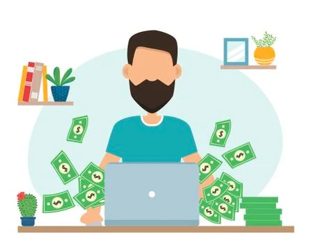 Man hack bank online. Bad money safety, man transfer money vector illustration Stock-Illustration