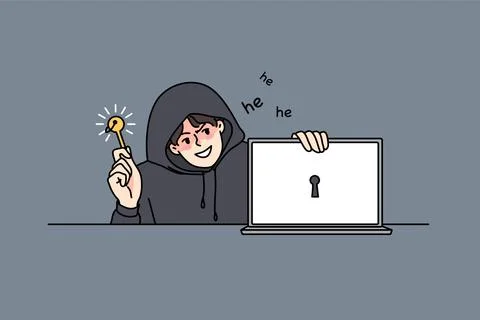 Man hacker break computer system Stock Illustration