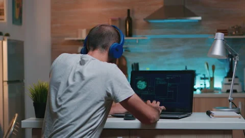 Man hacker coding html and programming on screen laptop Stock Footage 141526449