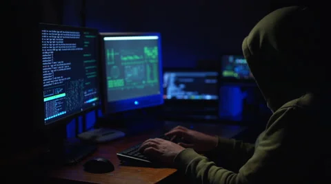 A Man Hacker at the Computer Stock Footage