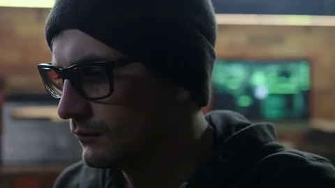 Man hacker during his work Stock Footage 83377473
