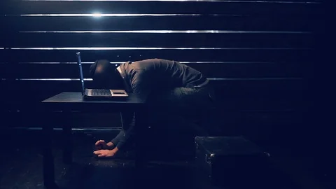 Man the hacker works behind the computer Stock Footage 91298837