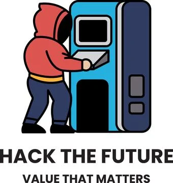 A man is hacking a vending machine in the style of sign illustrations 스톡 일러스트