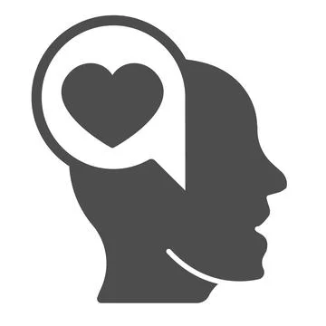 Man half face, head and heart in dialogue box solid icon, dating concept, love 스톡 일러스트