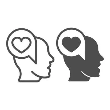 Man half face, head and heart in dialogue box line and solid icon, dating イラスト素材