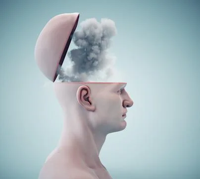 Man with half head and a cloud getting out of it. Stock Illustration
