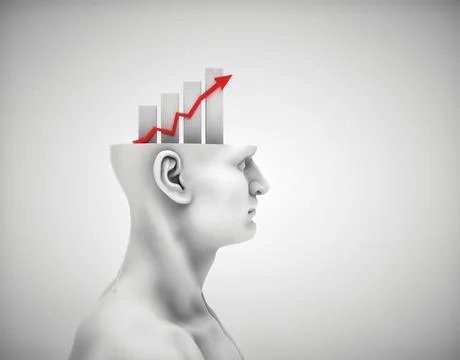 Man with half head  with a financial graph inside. Stock Illustration