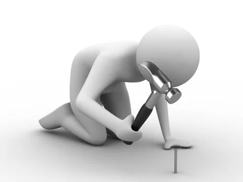Man hammer in nails. Isolated 3D image Stock Illustration